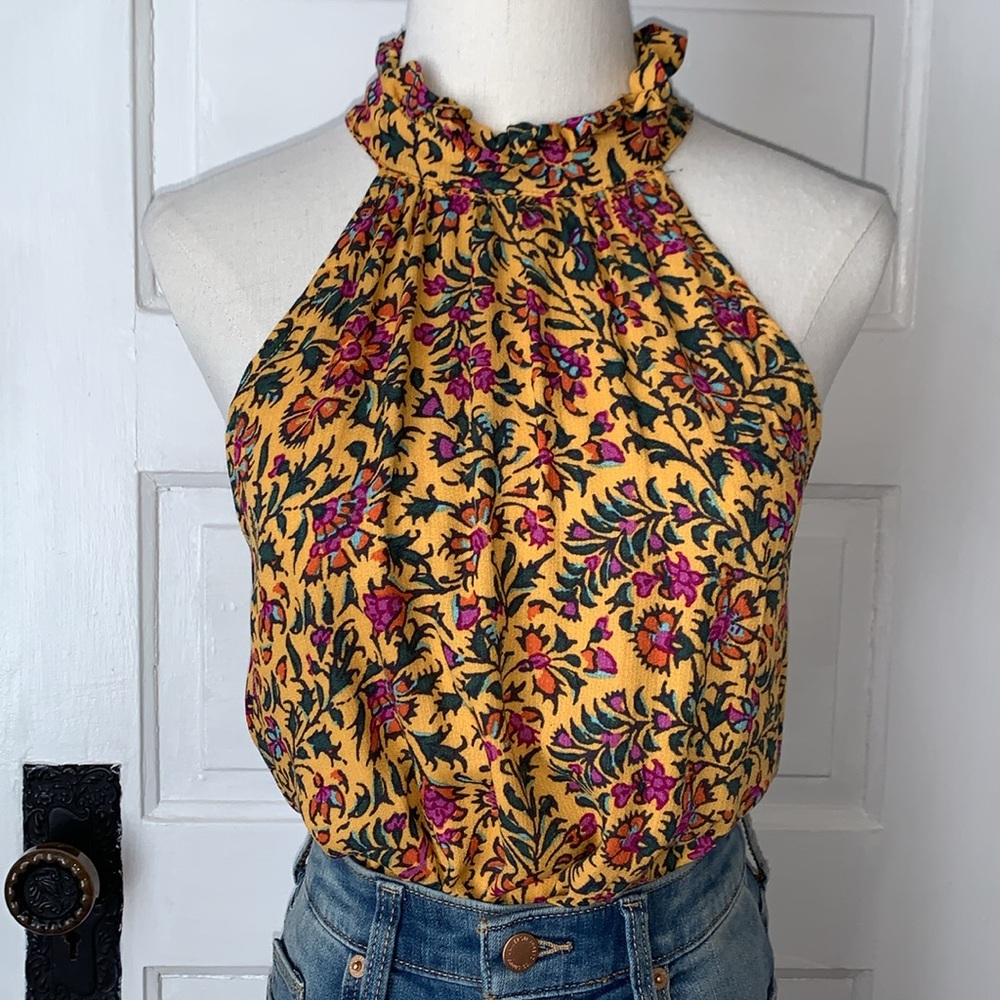 CYNTHIA ROWLEY SLEEVELESS FLORAL HALTER TANK
